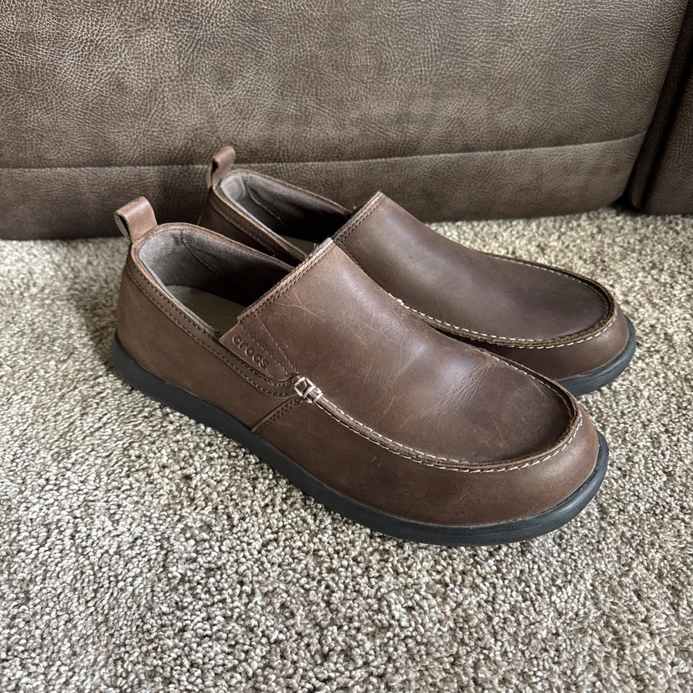 CROCS Denton Leather Slip-Ons Removable Comfort Insoles Espresso Size 13